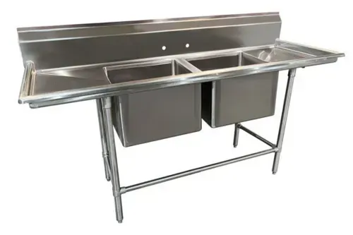Advance Tabco 94-2-36-36RL Commercial Sink, (2) Two Compartment, 14 Gauge Stainless Steel Construction with Stainless Steel Legs and with 2 Drainboards - 109" W