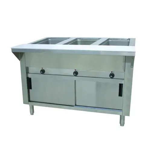 Advance Tabco HF-3E-240-DR Electric Hot Food Steam Table with (3) 12" x 20" Hot Food Wells and Infinite Controls