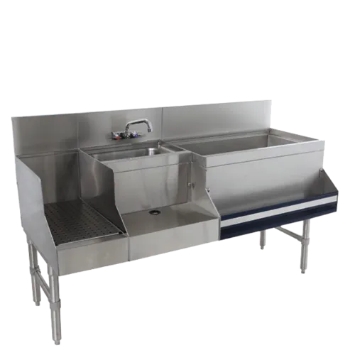 Advance Tabco PRU-19-60L Prestige Uni-Serv Speed Bar, Stainless Steel with 30"W x 11"D x 11" Deep Insulated Ice Bin (Left) 89 lbs. Ice Capacity - 60"W x 25"D