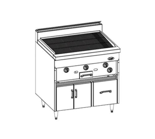 Jade Range JBKC-36 Restaurant Gas Range, with (1) 36" Charbroiler and Cabinet Base - 65,000 BTU
