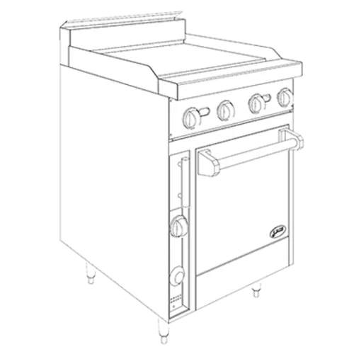 Jade Range JBR-24G-24 Restaurant Gas Range, 24" W with (1) 24" Griddle and Standard Oven - 78,000 BTU