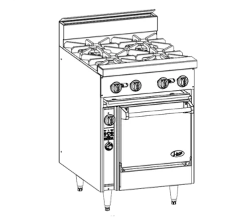 Jade Range JBR-4-24C Restaurant Gas Range, 24" W with 4 Burners and Convection oven - 150,000 BTU