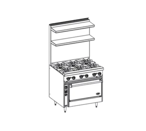 Jade Range JBR-6-36 Restaurant Gas Range, with 6 Burners and Standard Oven - 210,000 BTU