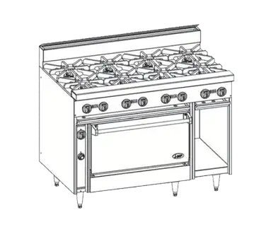 Jade Range JBR-8 Restaurant Gas Range, 48" W with 8 Cabinet Base and Manual Controls, - 240,000 BTU