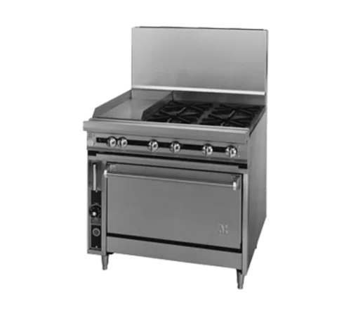 Jade Range JTRH-2-2HT Commercial Range, 36" W with 2 Burners 12" Hot Tops and Cabinet Base - 140,000 BTU