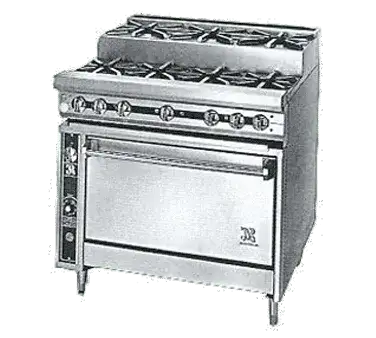 Jade Range JTRHE-4-3 Commercial Range, 36" W with 7 Burners and Cabinet Base - 150,000 BTU