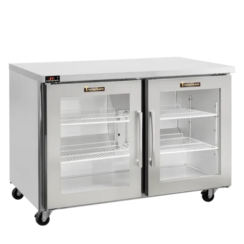 Traulsen CLUC-36R-GD-LL 36.25'' 2 Section Undercounter Refrigerator with 2 Left Hinged Glass Doors and Side / Rear Breathing Compressor