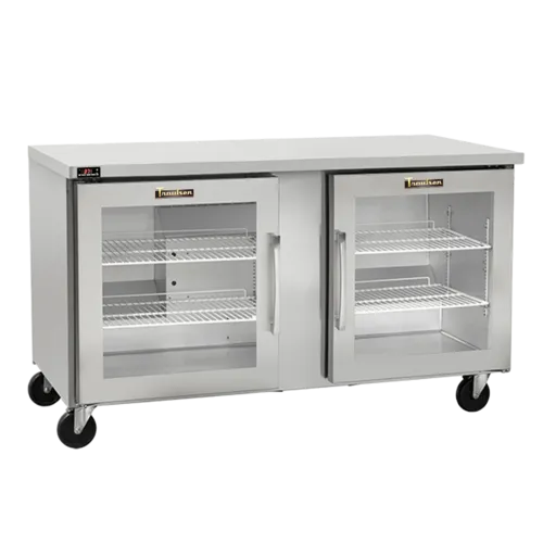 Traulsen CLUC-60R-GD-LR 60.25'' 2 Section Undercounter Refrigerator with 2 Left/Right Hinged Glass Doors and Side / Rear Breathing Compressor