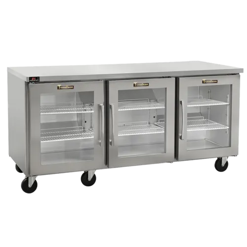 Traulsen CLUC-72R-GD-LLL 72.25'' 3 Section Undercounter Refrigerator with 3 Left Hinged Glass Doors and Side / Rear Breathing Compressor