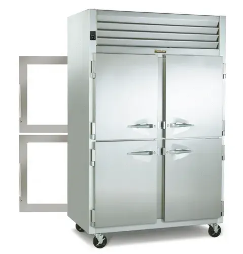 Traulsen G27007P 52.13'' 49.75 cu. ft. 2 Section Glass/Solid Half Door Pass-Thru Refrigerator