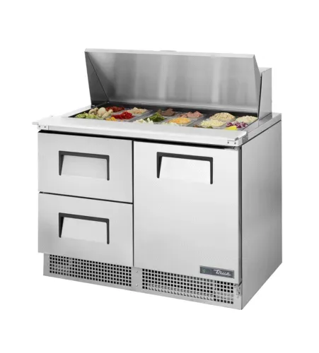 True TFP-48-18M-D-2 48.13'' 1 Door 2 Drawer Counter Height Mega Top Refrigerated Sandwich / Salad Prep Table