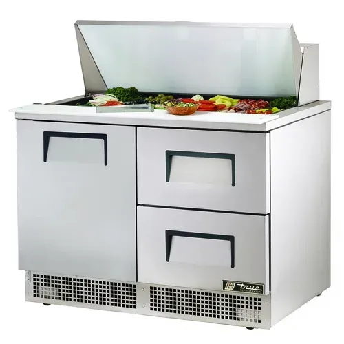 True TFP-48-18M-D-2 48.13'' 1 Door 2 Drawer Counter Height Mega Top Refrigerated Sandwich / Salad Prep Table