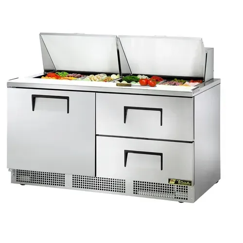 True TFP-64-24M-D-2 64.13'' 1 Door 2 Drawer Counter Height Mega Top Refrigerated Sandwich / Salad Prep Table