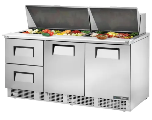 True TFP-72-30M-D-2 72.13'' 2 Door 2 Drawer Counter Height Mega Top Refrigerated Sandwich / Salad Prep Table