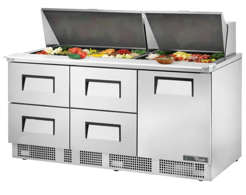 True TFP-72-30M-D-4 72.13'' 1 Door 4 Drawer Counter Height Mega Top Refrigerated Sandwich / Salad Prep Table