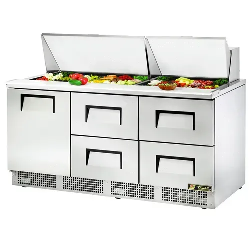 True TFP-72-30M-D-4 72.13'' 1 Door 4 Drawer Counter Height Mega Top Refrigerated Sandwich / Salad Prep Table