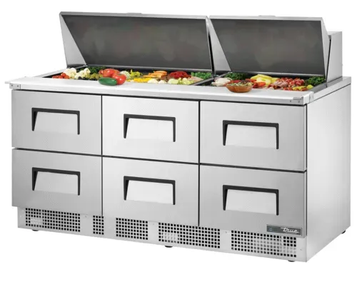 True TFP-72-30M-D-6 72.13'' 6 Drawer Counter Height Mega Top Refrigerated Sandwich / Salad Prep Table