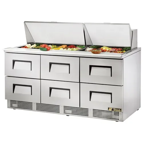 True TFP-72-30M-D-6 72.13'' 6 Drawer Counter Height Mega Top Refrigerated Sandwich / Salad Prep Table