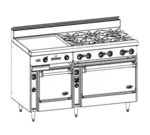 Jade Range JBR-36G-4-2436 Restaurant Gas Range, 60" W with 4 Burners (1) 36" Griddle and (1) 24" Space Saver Oven & (1) 36" Standard Oven - 252,000 BTU