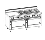 Jade Range JBR-36G-6-3636 Restaurant Gas Range, 72" W with 6 Burners (1) 36" Griddle and (2) Standard Ovens - 322,000 BTU